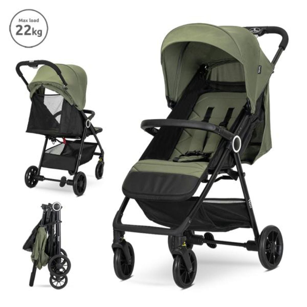 Carucior pentru nou-nascut, Lorelli Noir, sistem de pliere cu o singura mana, pana la 22 kg, Green