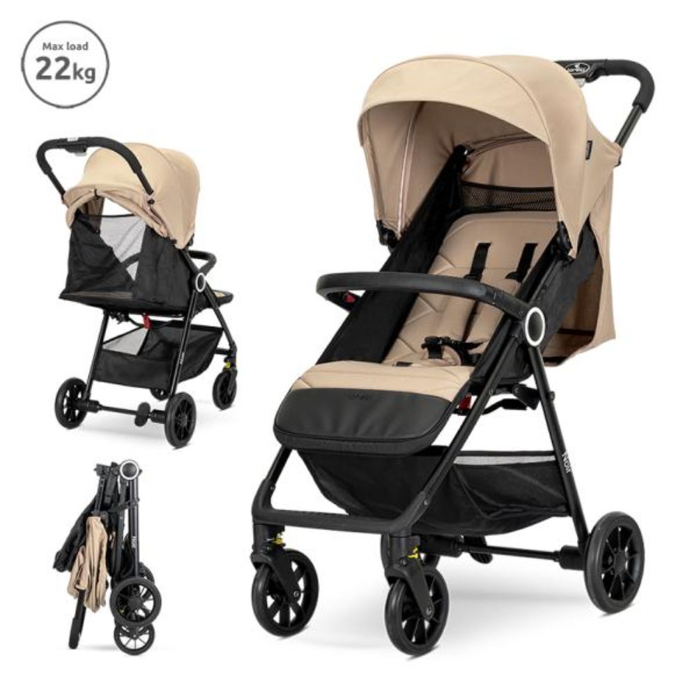 Carucior pentru nou-nascut, Lorelli Noir, sistem de pliere cu o singura mana, pana la 22 kg, Beige