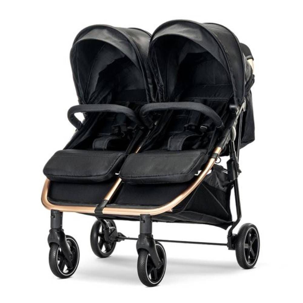 Carucior pentru gemeni, Lorelli Duo, pana la 22 kg , cadru din aluminiu, spatar reglabil pozitii multiple, geanta inclusa, Black