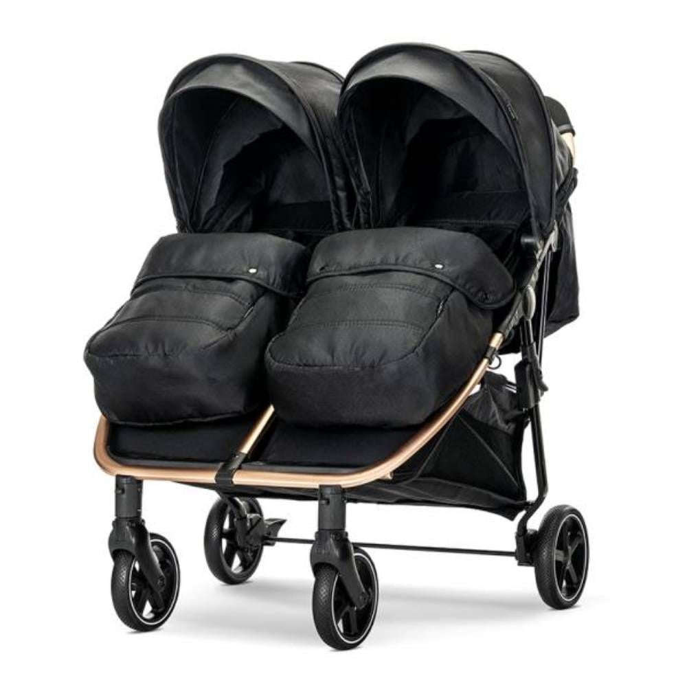 Carucior pentru gemeni, Lorelli Duo, pana la 22 kg , cadru din aluminiu, spatar reglabil pozitii multiple, geanta inclusa, Black