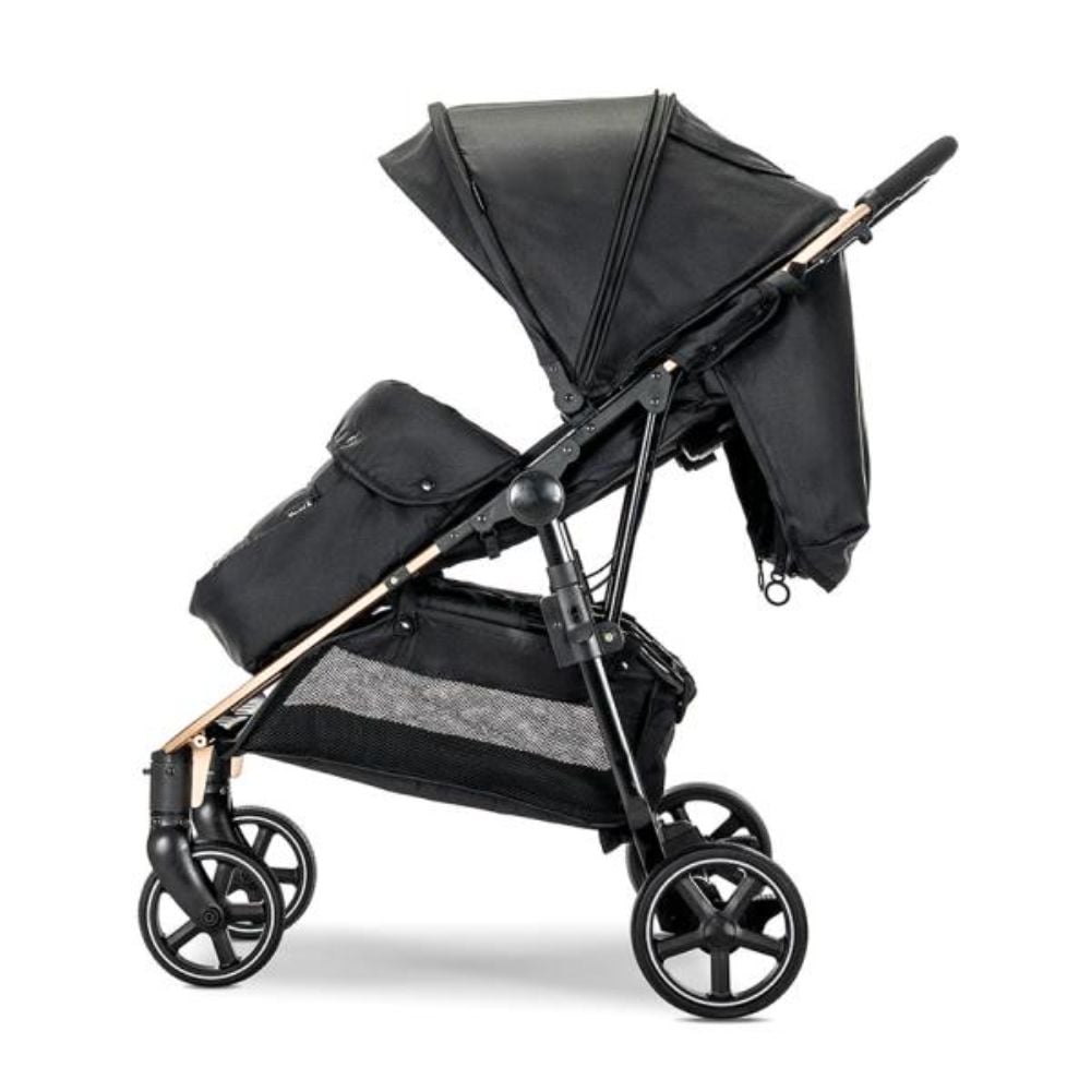 Carucior pentru gemeni, Lorelli Duo, pana la 22 kg , cadru din aluminiu, spatar reglabil pozitii multiple, geanta inclusa, Black