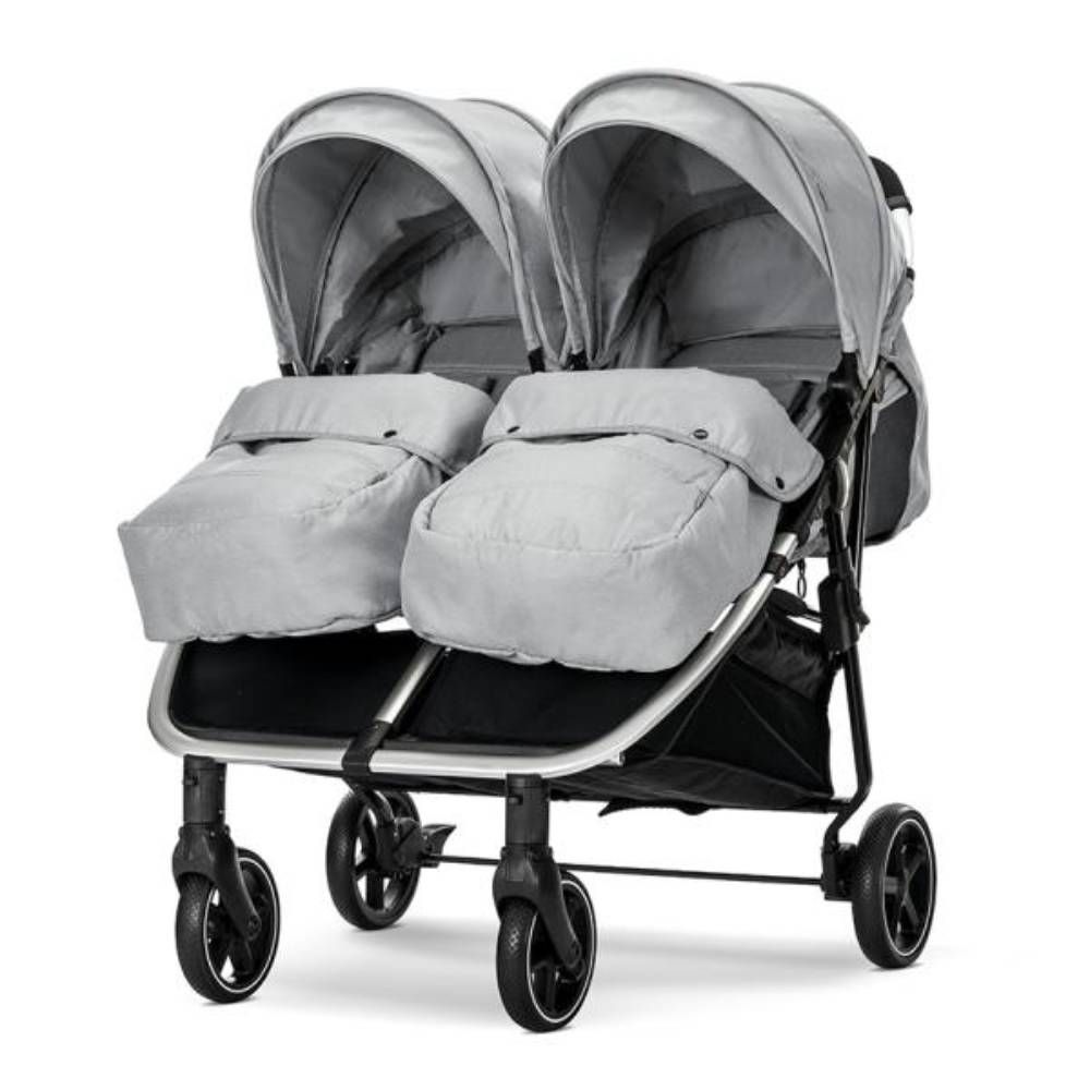 Carucior pentru gemeni, Lorelli Duo, pana la 22 kg , cadru din aluminiu, spatar reglabil pozitii multiple, geanta inclusa, Grey