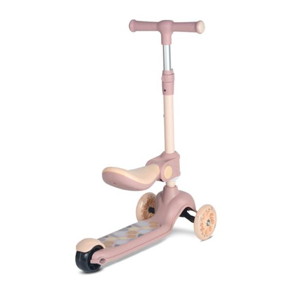 Trotineta, Lorelli Jetster Plus, pana la 20 kg, scaun pliabil si reglabil 4 pozitii, roti din silicon cu leduri colorate, Beige