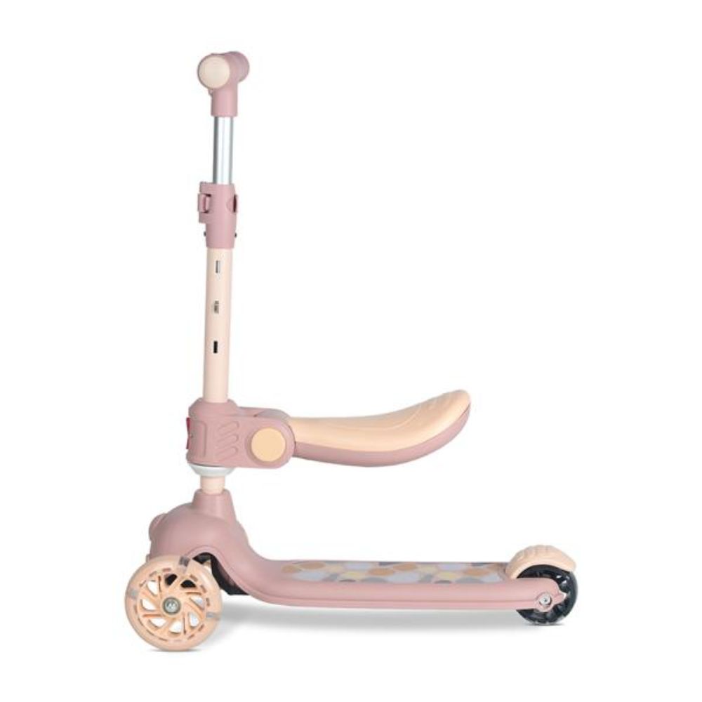 Trotineta, Lorelli Jetster Plus, pana la 20 kg, scaun pliabil si reglabil 4 pozitii, roti din silicon cu leduri colorate, Beige