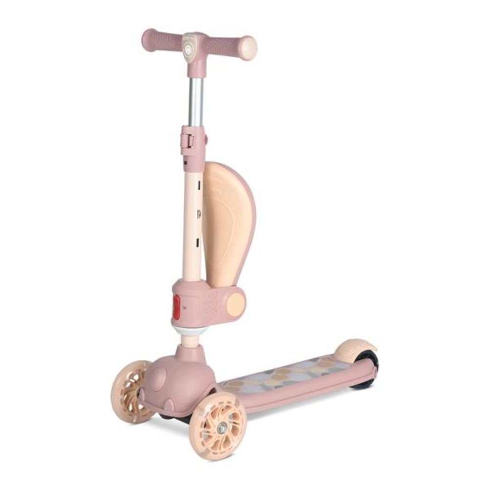 Trotineta, Lorelli Jetster Plus, pana la 20 kg, scaun pliabil si reglabil 4 pozitii, roti din silicon cu leduri colorate, Beige