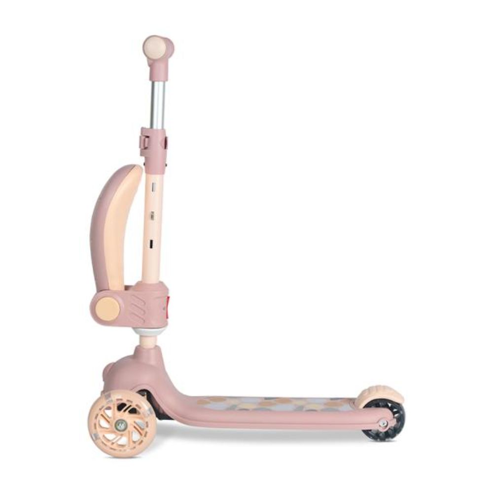 Trotineta, Lorelli Jetster Plus, pana la 20 kg, scaun pliabil si reglabil 4 pozitii, roti din silicon cu leduri colorate, Beige