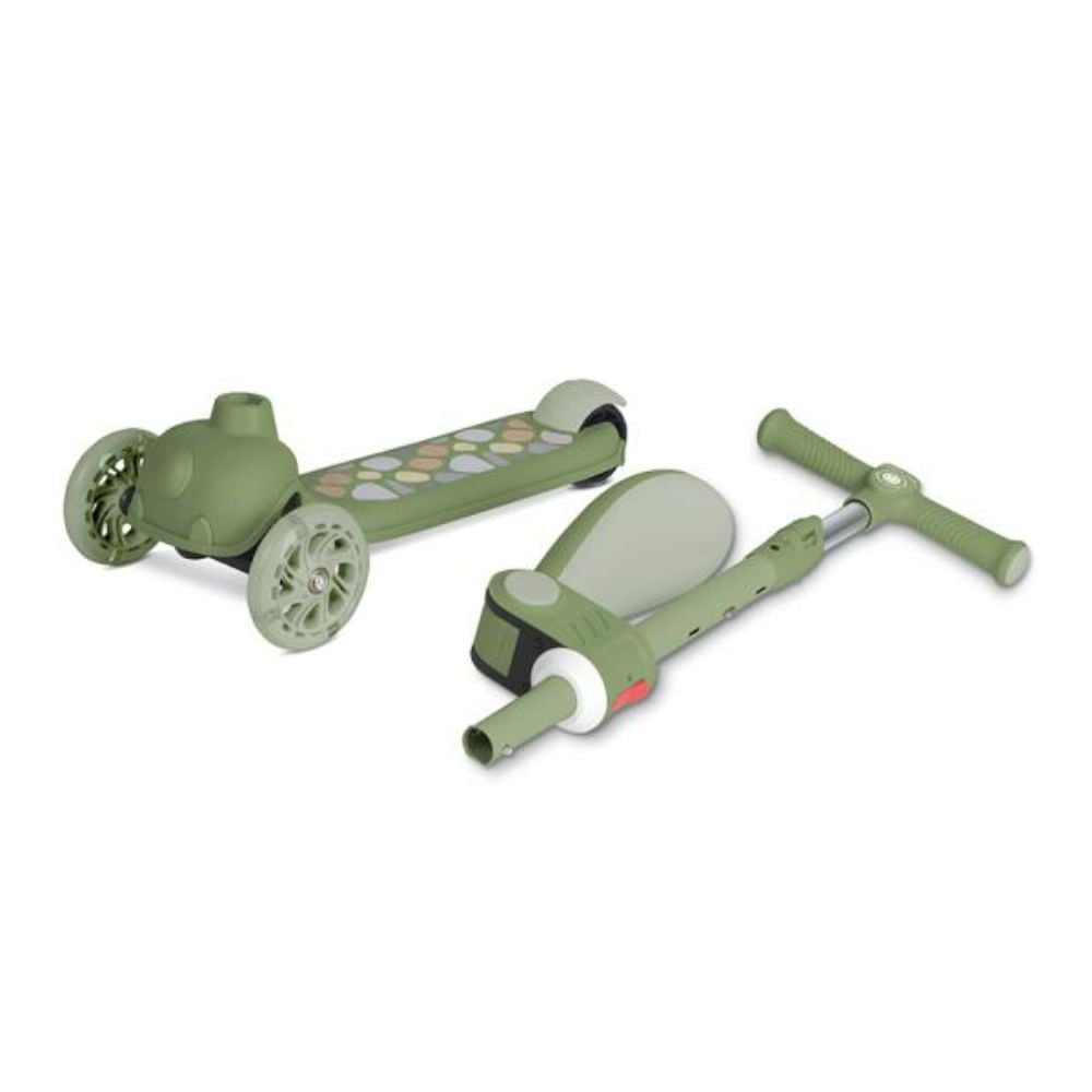 Trotineta, Lorelli Jetster Plus, pana la 20 kg, scaun pliabil si reglabil 4 pozitii, roti din silicon cu leduri colorate, Green