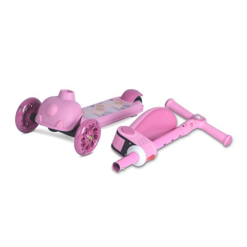Trotineta, Lorelli Jetster Plus, pana la 20 kg, scaun pliabil si reglabil 4 pozitii, roti din silicon cu leduri colorate, Pink