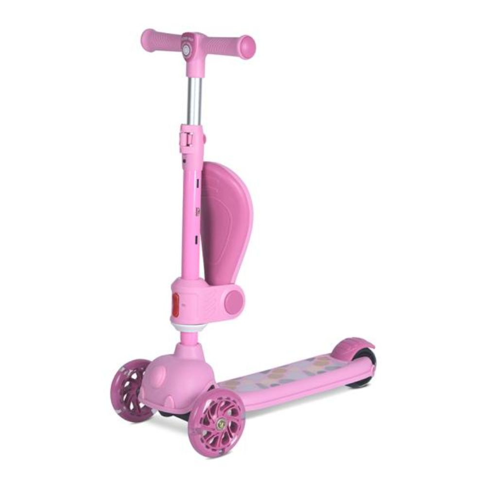 Trotineta, Lorelli Jetster Plus, pana la 20 kg, scaun pliabil si reglabil 4 pozitii, roti din silicon cu leduri colorate, Pink