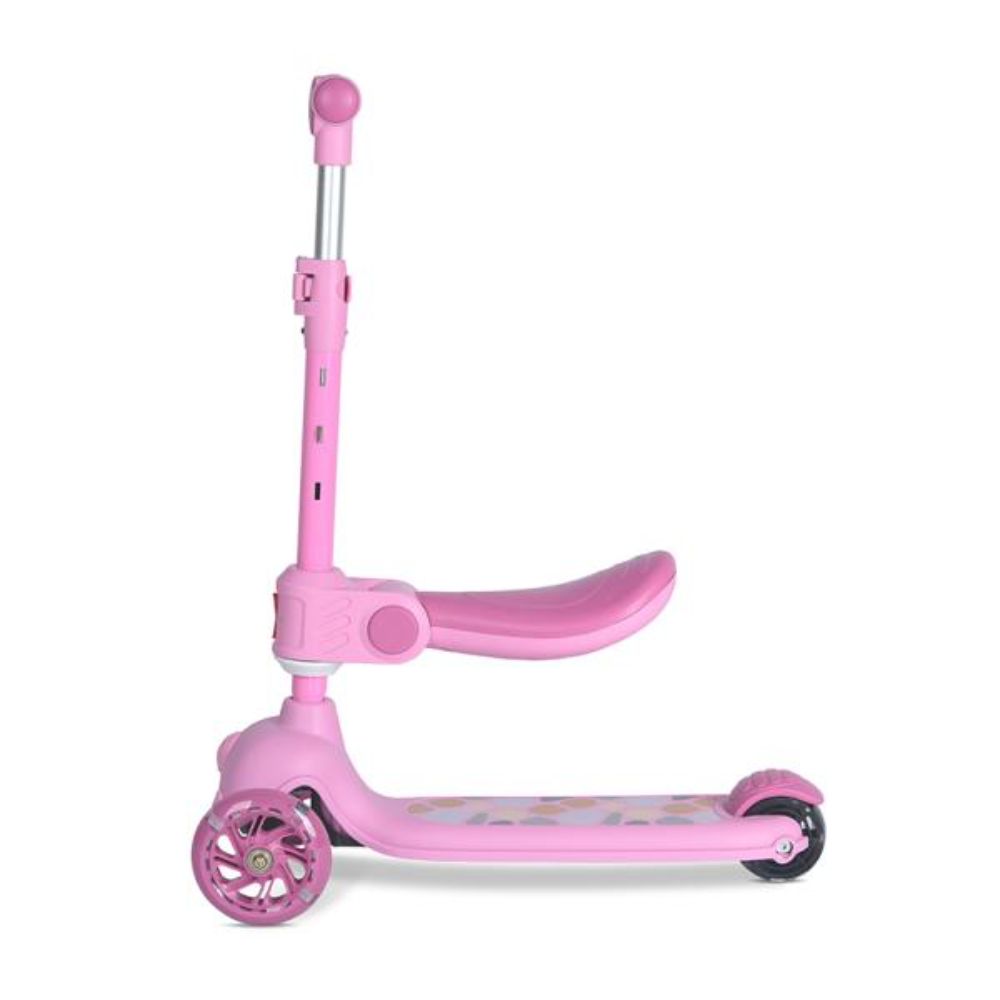 Trotineta, Lorelli Jetster Plus, pana la 20 kg, scaun pliabil si reglabil 4 pozitii, roti din silicon cu leduri colorate, Pink