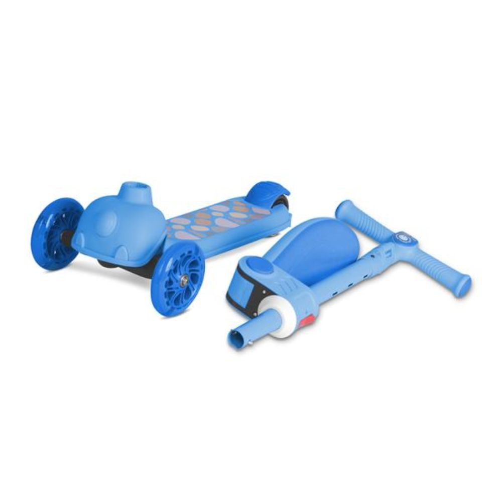 Trotineta, Lorelli Jetster Plus, pana la 20 kg, scaun pliabil si reglabil 4 pozitii, roti din silicon cu leduri colorate, Blue