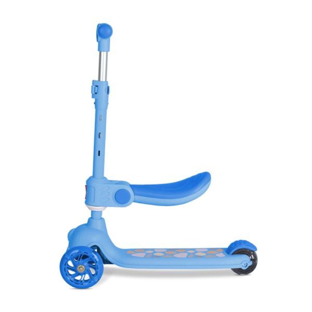 Trotineta, Lorelli Jetster Plus, pana la 20 kg, scaun pliabil si reglabil 4 pozitii, roti din silicon cu leduri colorate, Blue