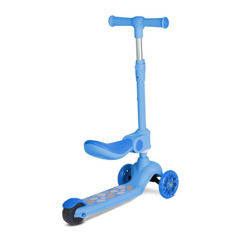 Trotineta, Lorelli Jetster Plus, pana la 20 kg, scaun pliabil si reglabil 4 pozitii, roti din silicon cu leduri colorate, Blue