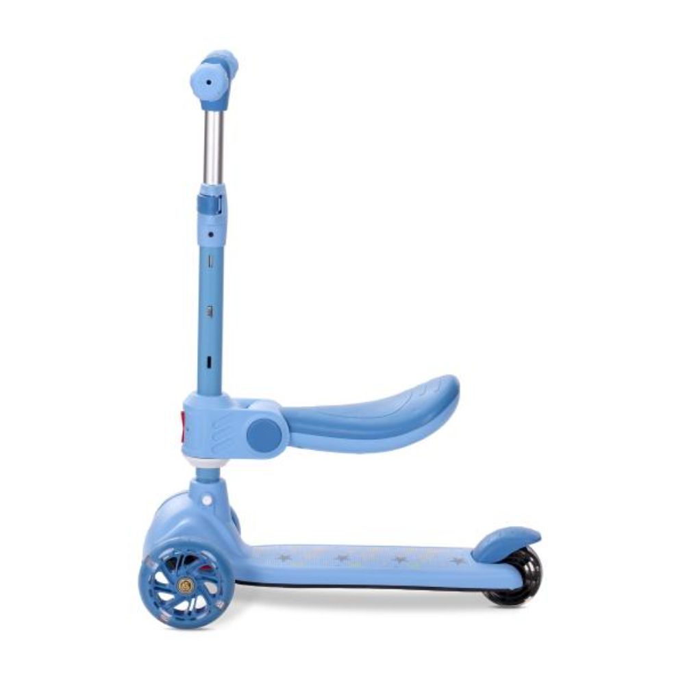 Trotineta, Lorelli Speedster, pana la 50 kg, scaun pliabil si reglabil, maner reglabil, roti cu leduri, frana de picior, Blue