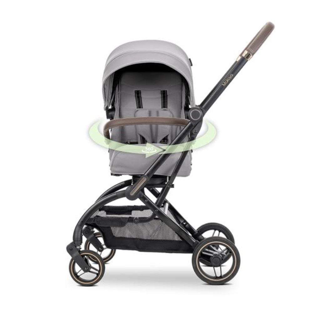 Carucior pentru nou-nascut, Lorelli Makaya, cu scaun rotativ 360 grade, cadru din aluminiu, pana la 22 kg, Grey