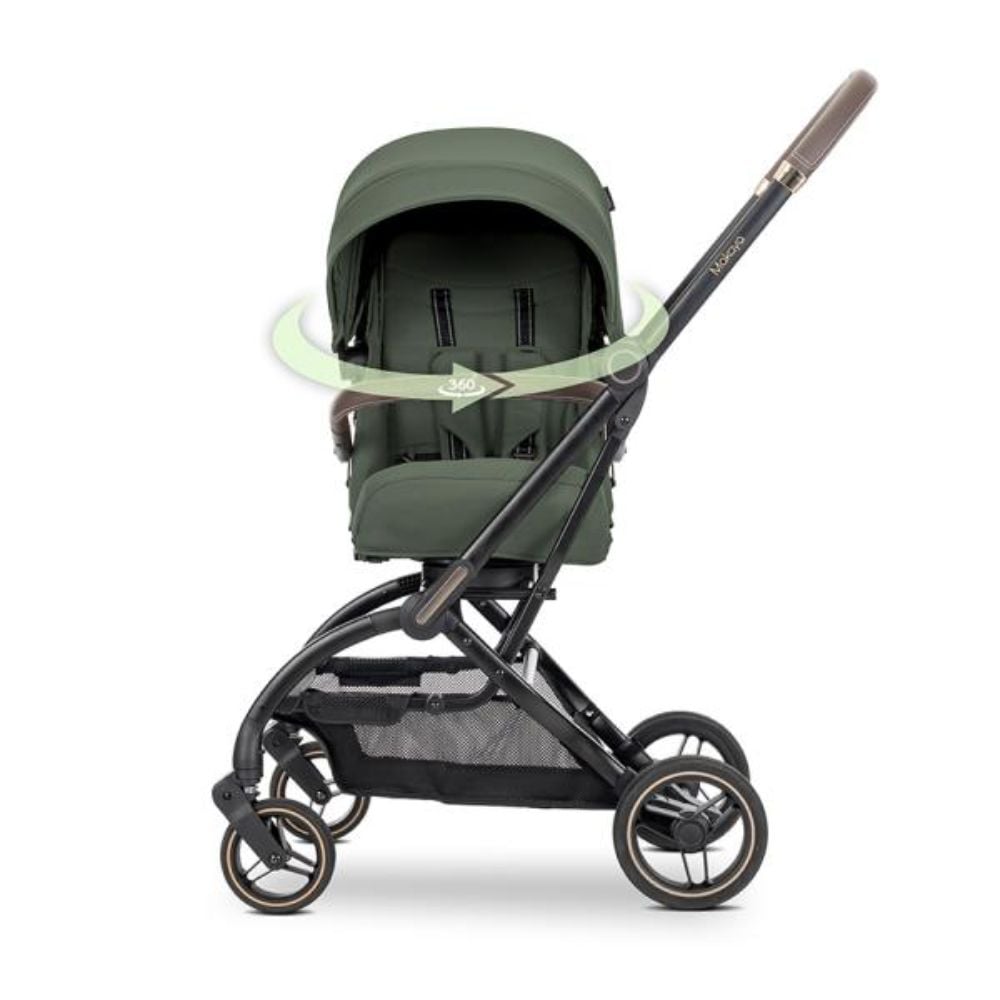 Carucior pentru nou-nascut, Lorelli Makaya, cu scaun rotativ 360 grade, cadru din aluminiu, pana la 22 kg, Green