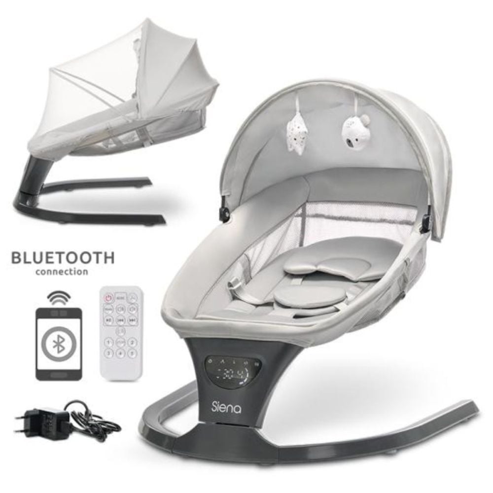 Leagan electric, Lorelli Siena, 5 viteze de leganare, senzor inteligent de miscare, telecomanda, panou muzical, Light Grey