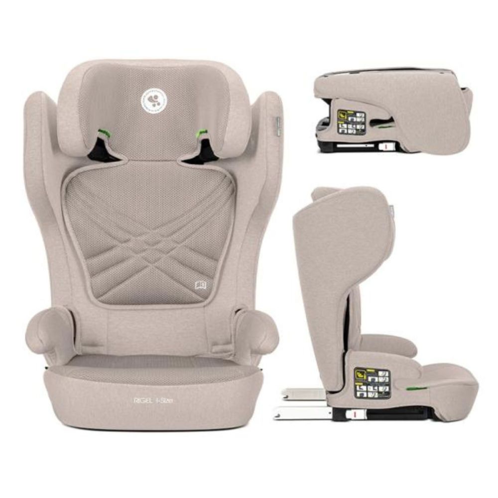 Scaun auto, Lorelli Rigel, I-Size, Isofix, pliabil pentru depozitare usoara, tetiera reglabila, 100-150 cm, Beige