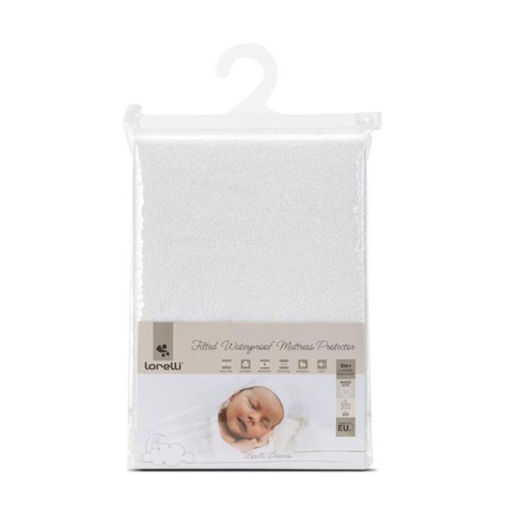 Protectie impermeabila saltea bebe, tip cearsaf cu elastic, Lorelli, 60 x 120 + 20 cm, Alb