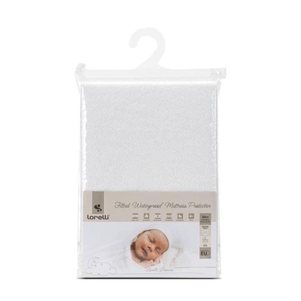 Protectie impermeabila saltea bebe, tip cearsaf cu elastic, Lorelli, 70 x 140 + 20 cm, Alb