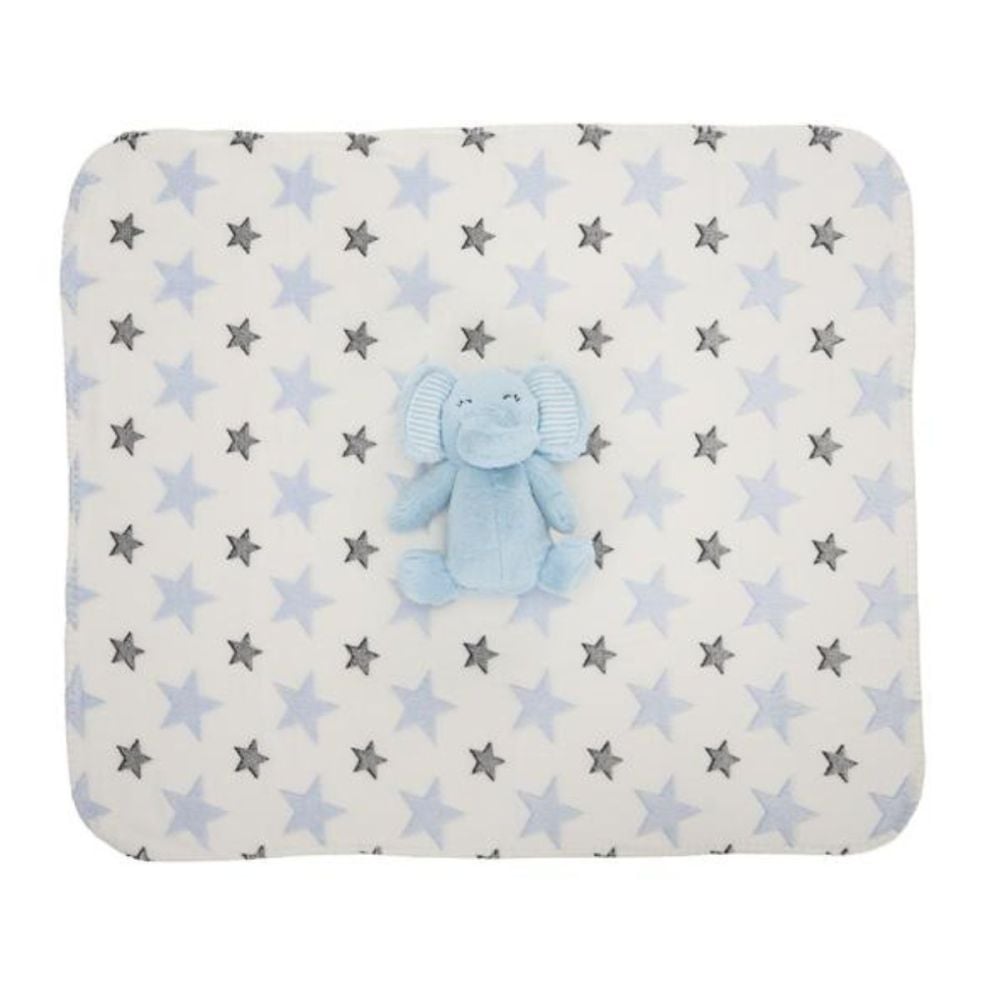 Paturica moale cu jucarie din plus, Lorelli Nappy, 90 x 75 cm, Elefant, Blue