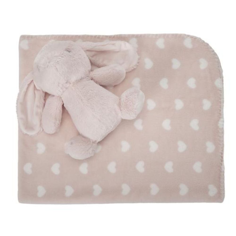 Paturica moale cu jucarie din plus, Lorelli Nappy, 90 x 75 cm, Iepuras, Pink