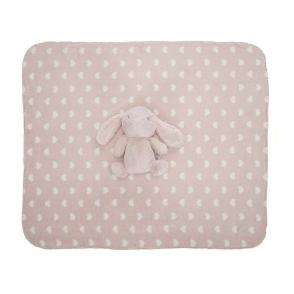 Paturica moale cu jucarie din plus, Lorelli Nappy, 90 x 75 cm, Iepuras, Pink