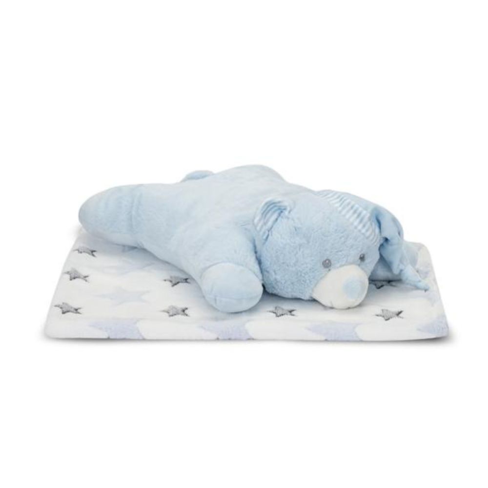 Set 2 piese, Lorelli, paturica moale 90 x 75 cm, pernuta in forma de ursulet 45 x 30 cm, Poffy, Blue