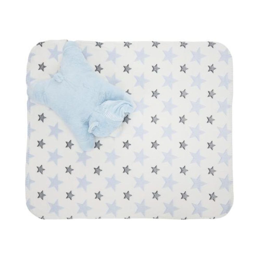 Set 2 piese, Lorelli, paturica moale 90 x 75 cm, pernuta in forma de ursulet 45 x 30 cm, Poffy, Blue