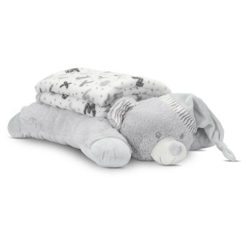 Set 2 piese, Lorelli, paturica moale 90 x 75 cm, pernuta in forma de ursulet 45 x 30 cm, Poffy, Grey