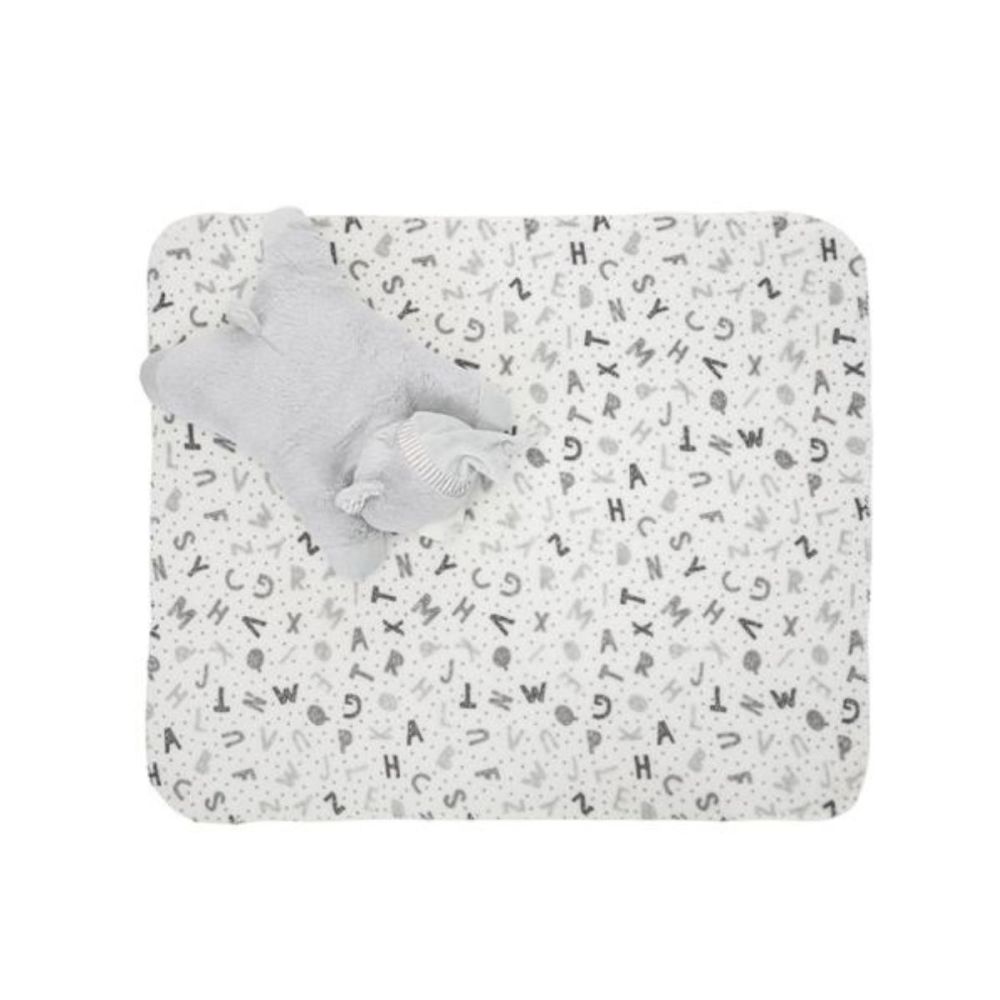 Set 2 piese, Lorelli, paturica moale 90 x 75 cm, pernuta in forma de ursulet 45 x 30 cm, Poffy, Grey