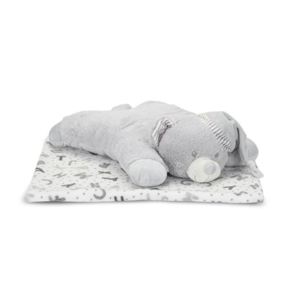 Set 2 piese, Lorelli, paturica moale 90 x 75 cm, pernuta in forma de ursulet 45 x 30 cm, Poffy, Grey