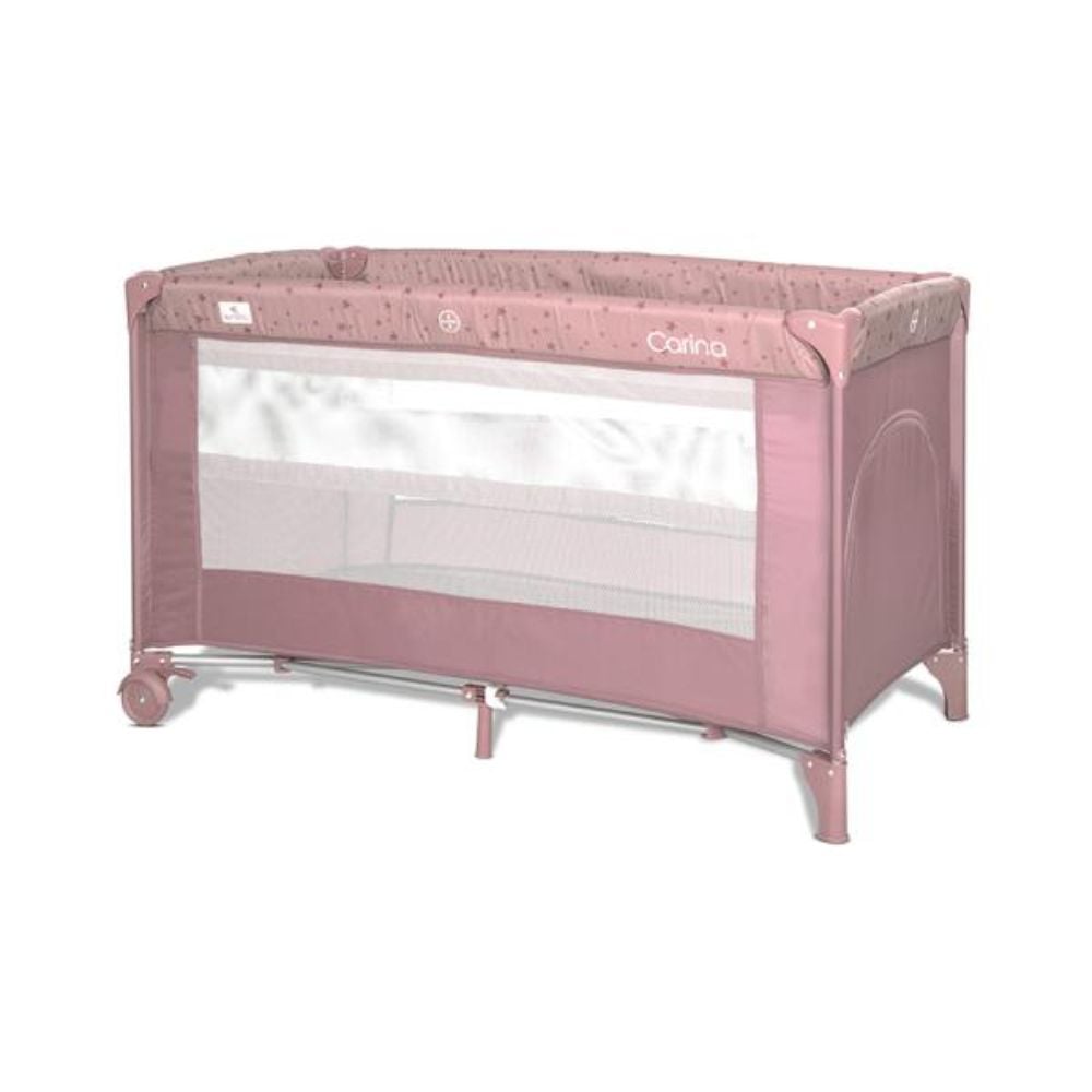 Patut pliabil, Lorelli Carina, 2 nivele, deschidere laterala cu fermoar, prevazut cu roti cu frana, Pink Stars