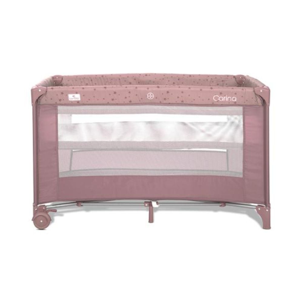Patut pliabil, Lorelli Carina, 2 nivele, deschidere laterala cu fermoar, prevazut cu roti cu frana, Pink Stars