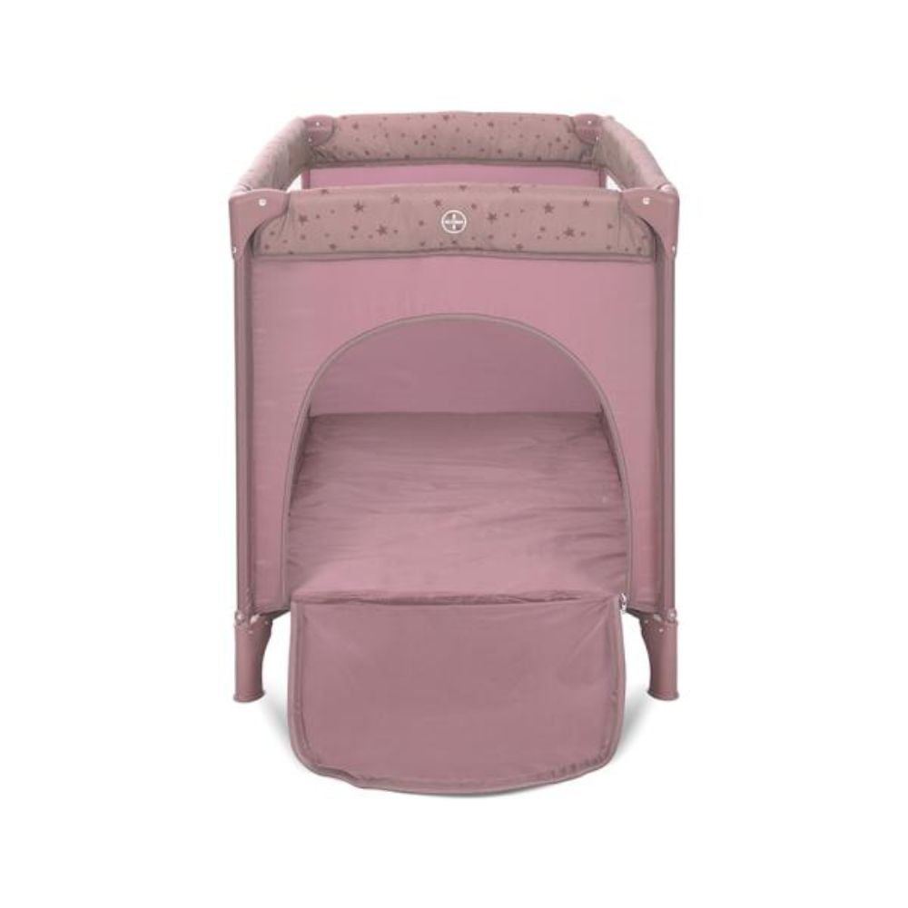 Patut pliabil, Lorelli Carina, 2 nivele, deschidere laterala cu fermoar, prevazut cu roti cu frana, Pink Stars