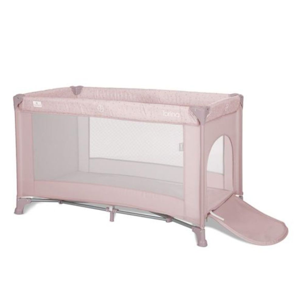 Patut pliabil, Lorelli Torino, 1 nivel, cu saltea inclusa si usa laterala cu fermoar, Pink
