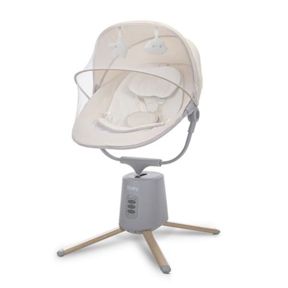 Leagan electric pentru bebelusi, Lorelli Storky, bluetooth, telecomanda, 5 viteze de leganare, Beige