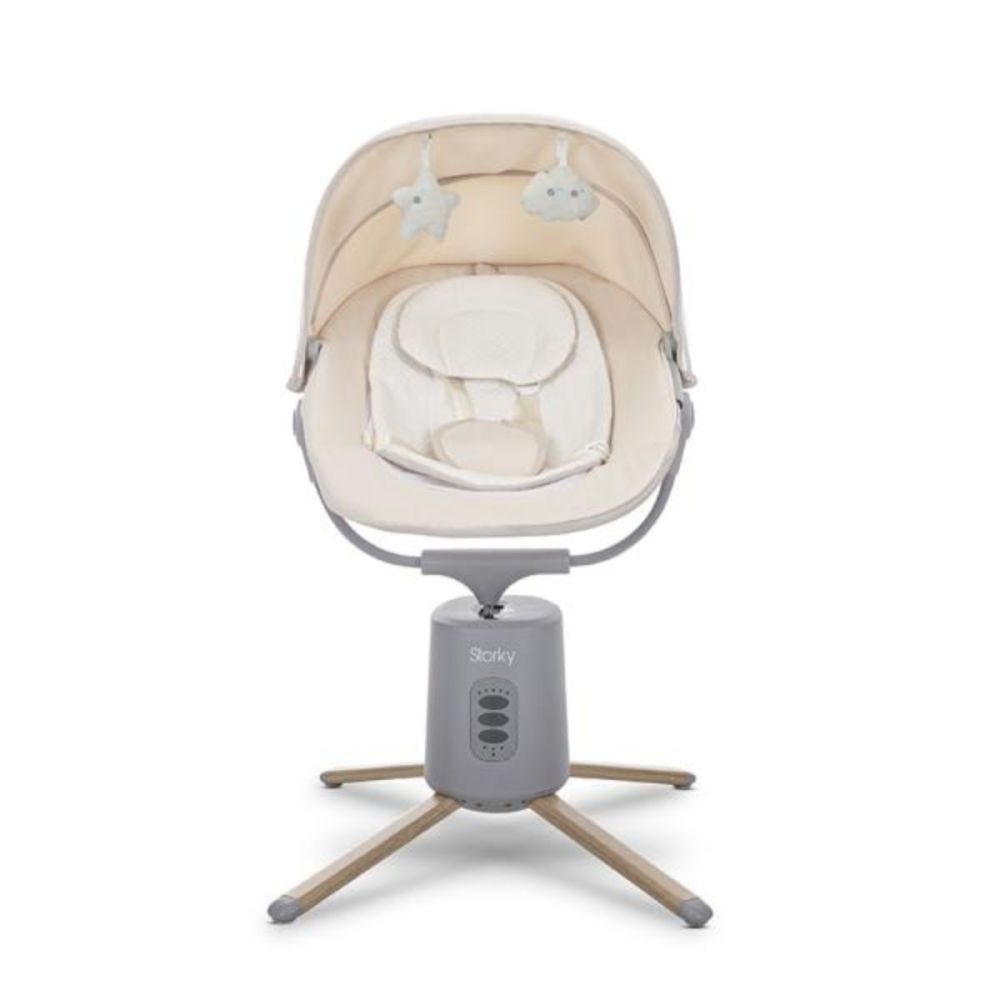Leagan electric pentru bebelusi, Lorelli Storky, bluetooth, telecomanda, 5 viteze de leganare, Beige