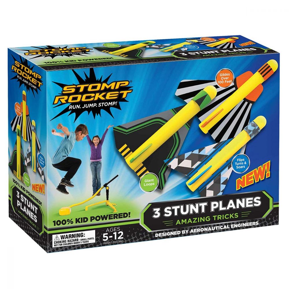 Set 3 avioane si pompa de aer Stomp Rocket, Multicolor