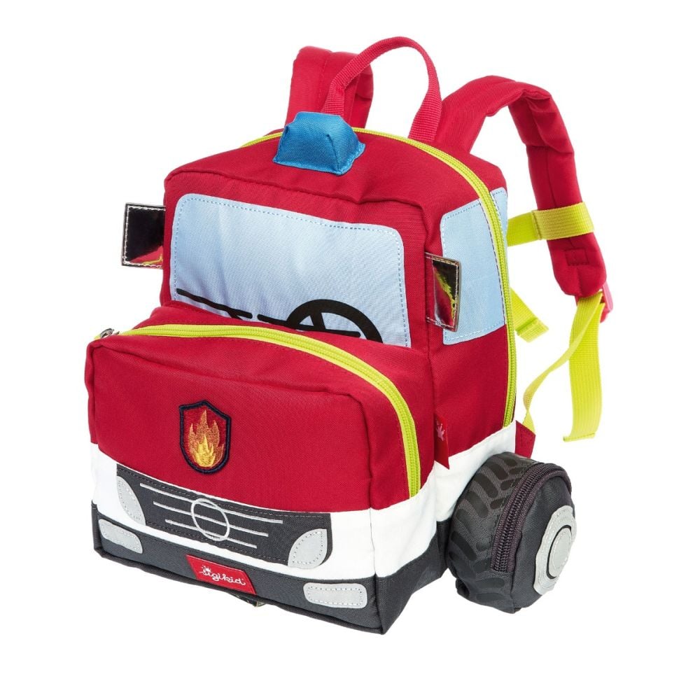 Rucsac pentru copii, Sigikid, Masina de pompieri cu roti si detalii 3D