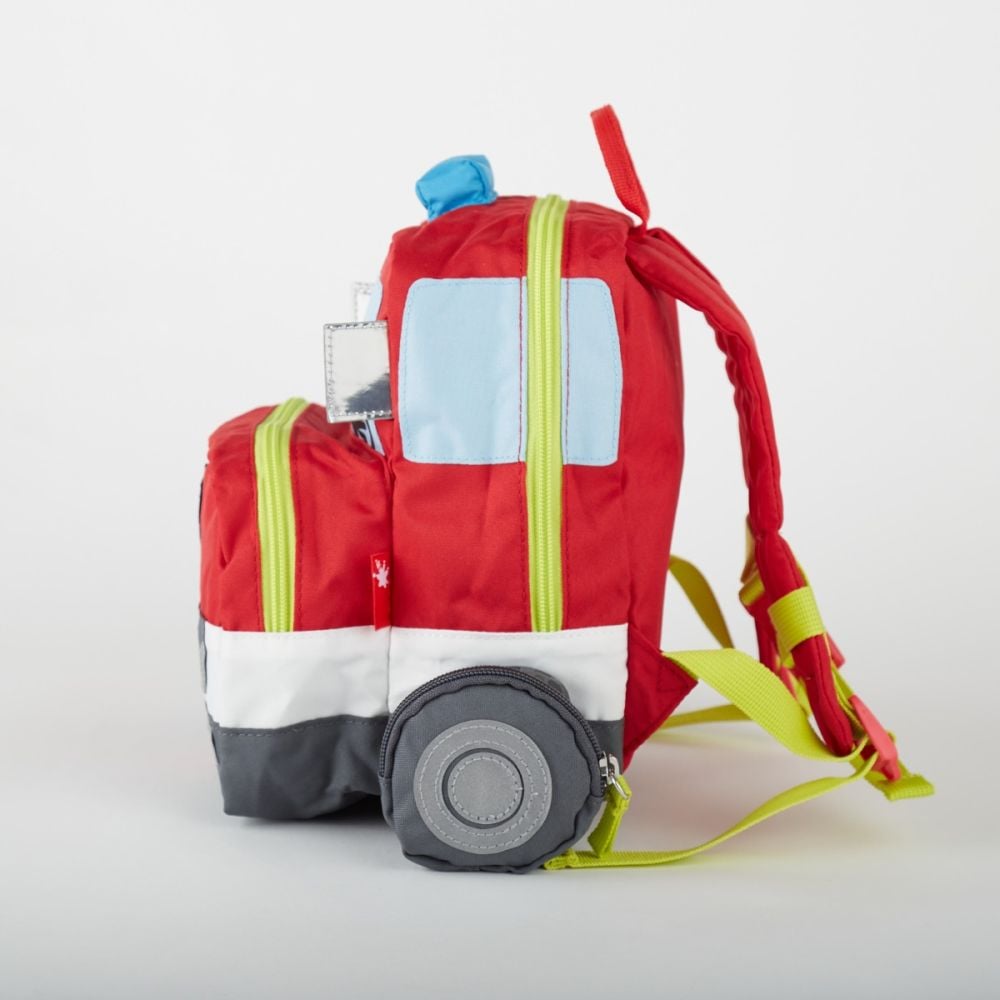 Rucsac pentru copii, Sigikid, Masina de pompieri cu roti si detalii 3D