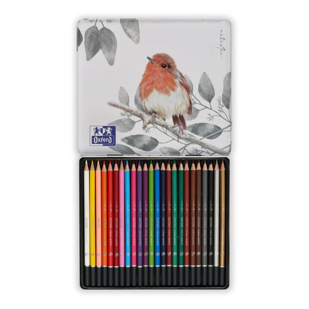 Set 24 creioane colorate in cutie de metal, Oxford Artistic