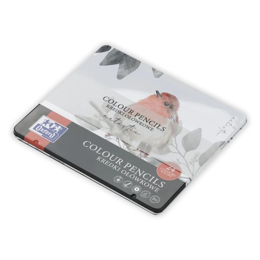 Set 24 creioane colorate in cutie de metal, Oxford Artistic