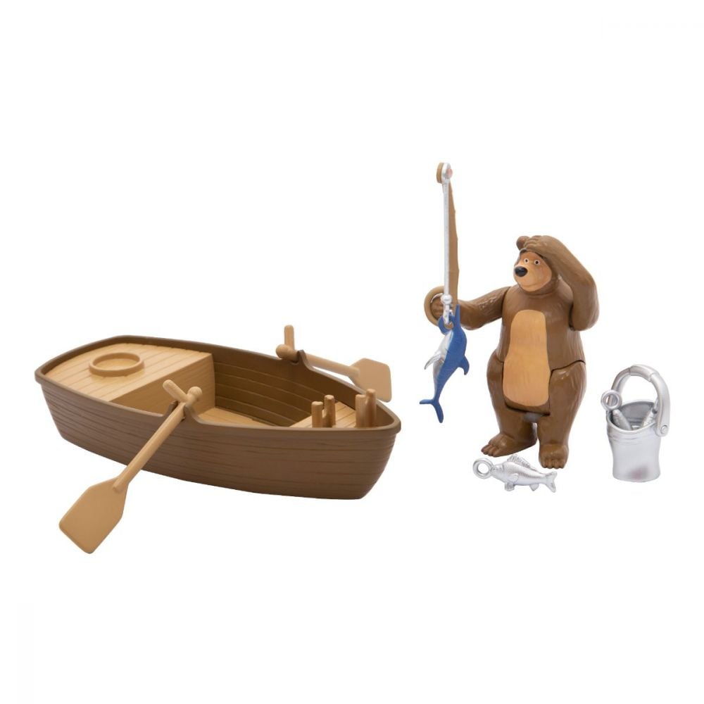 Figurina Masha si Ursul, Ursul la pescuit cu barca si accesorii