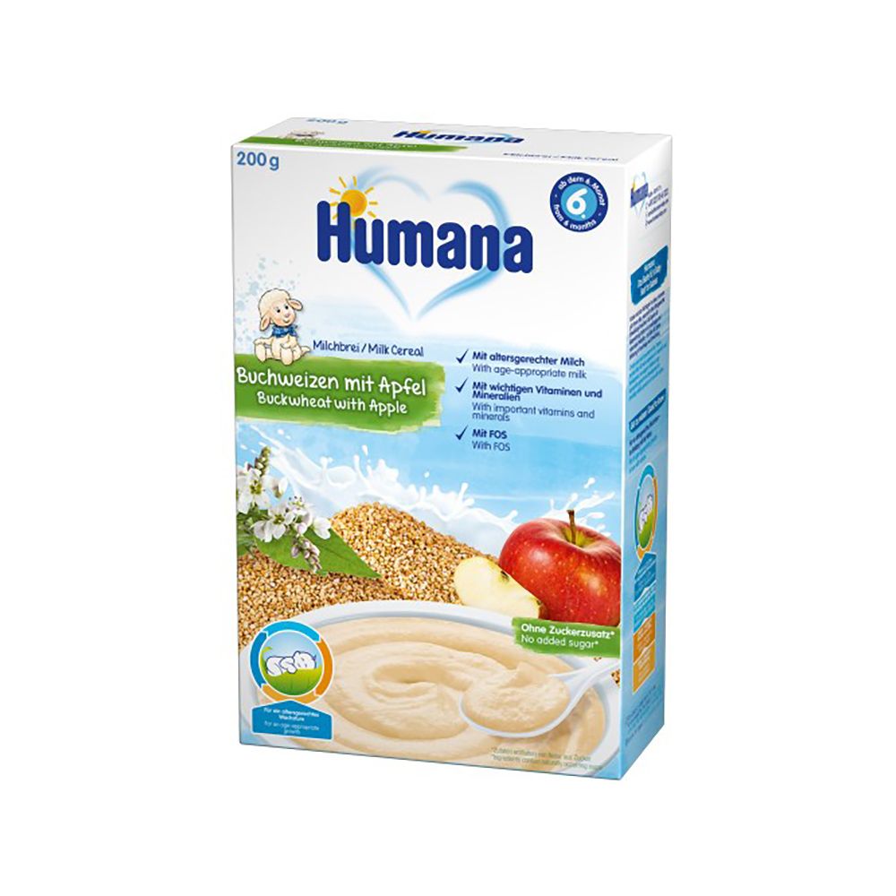 Cereale cu lapte, hrisca si mar Humana, 200 g, 6 luni+