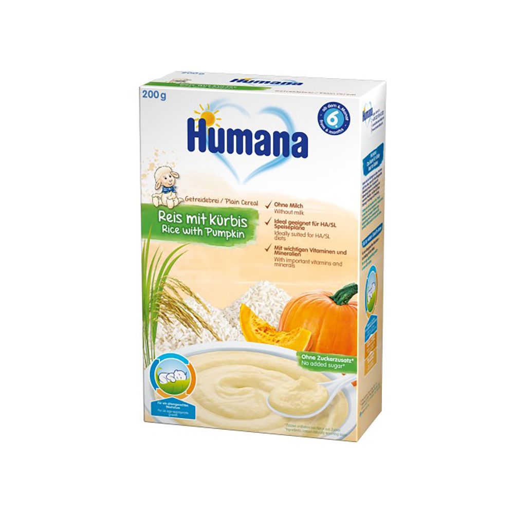 Cereale fara lapte Humana Orez cu dovleac, 200 g, 6 luni+
