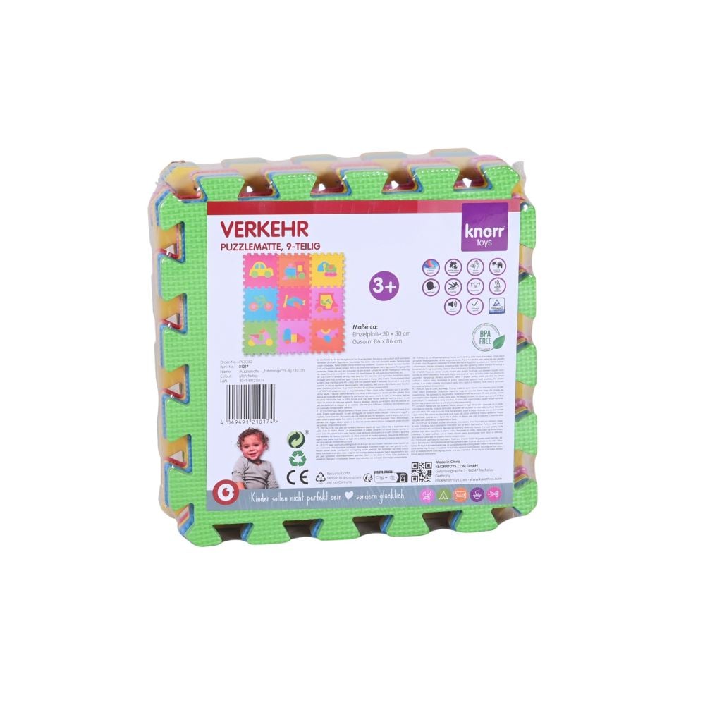 Covoras puzzle colorat, 9 piese, Knorr Toys, din spuma moale EVA, 30 x 30 cm, Trafic