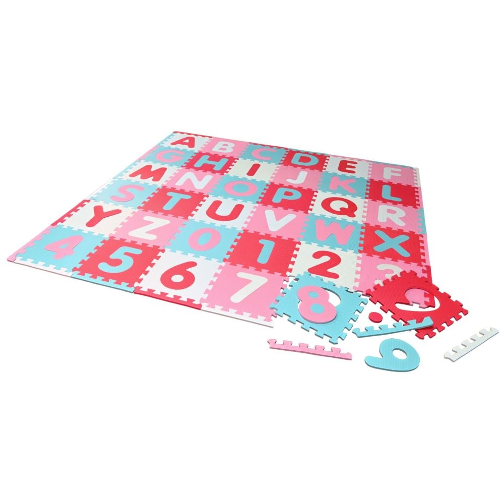 Covoras puzzle colorat, 110 piese, Knorr Toys, din spuma moale EVA, 180 x 180 cm, Cifre si litere