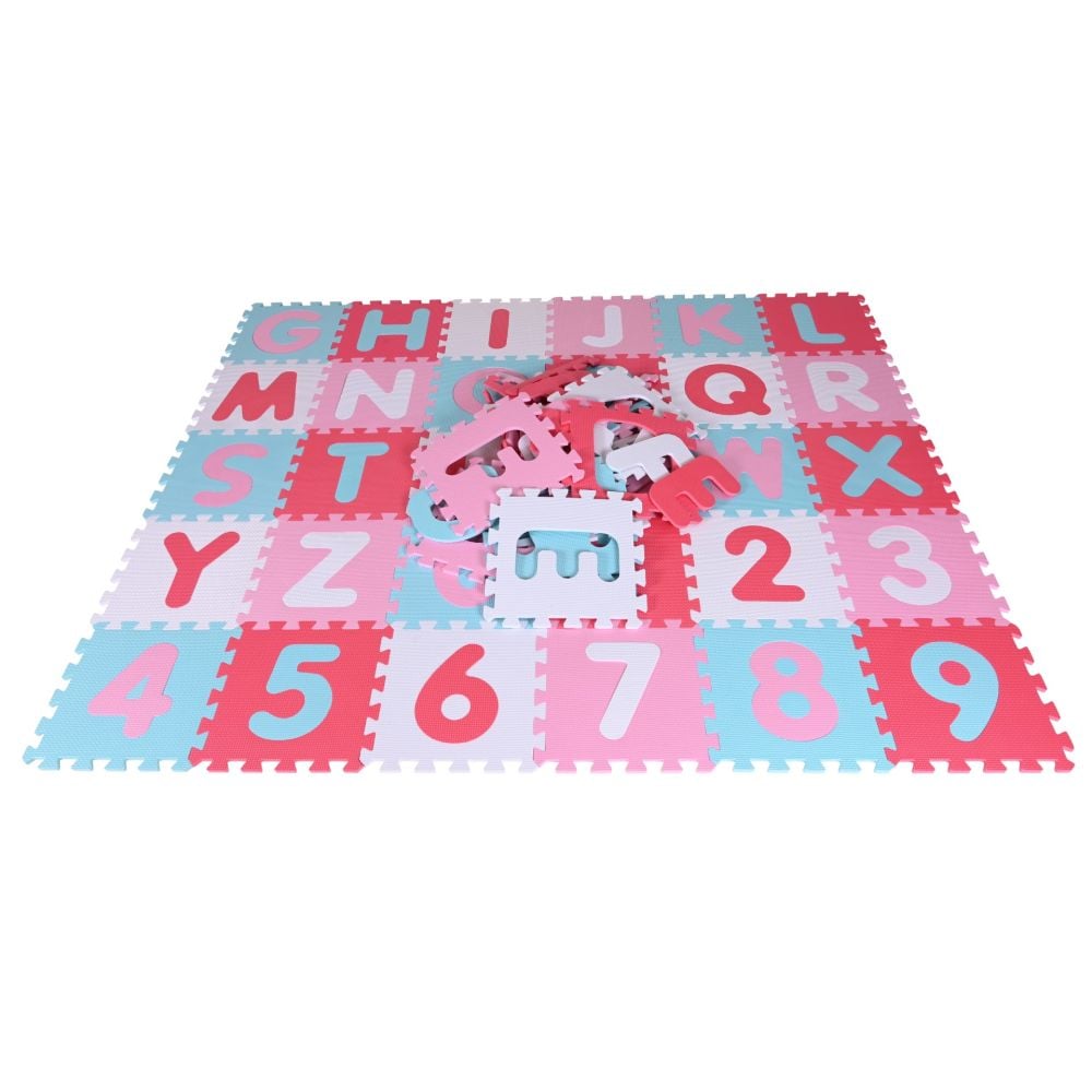 Covoras puzzle colorat, 110 piese, Knorr Toys, din spuma moale EVA, 180 x 180 cm, Cifre si litere