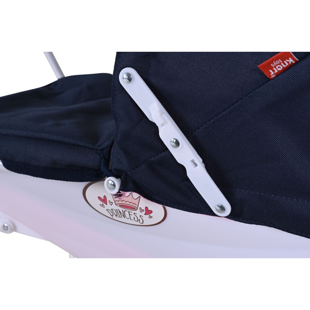 Carucior retro pentru papusi, Knorr Toys Classic, copertina reglabila, 80 x 31 x 71 cm, Navy Blue Rose Princess